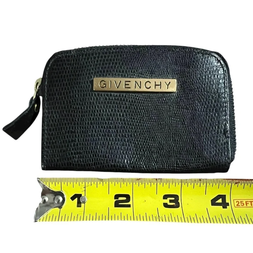 Vintage Givenchy Cosmetic Makeup Bag Womens Small Black Lizard Texture